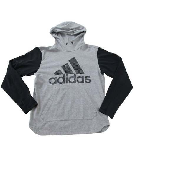 adidas Hoodie Womens Small Gray Black Cotton Long Sleeve Spell Out Logo Pullover - Picture 1 of 10